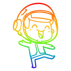 rainbow gradient line drawing happy cartoon astronaut