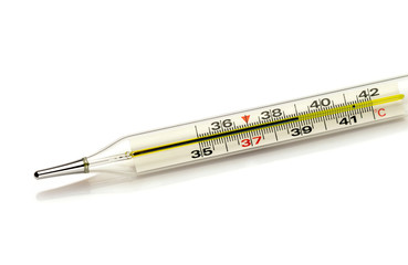 Thermometer temperature on a white background. Macro