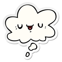happy cartoon face and thought bubble as a printed sticker