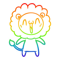 rainbow gradient line drawing happy cartoon lion
