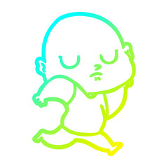 cold gradient line drawing cartoon bald man