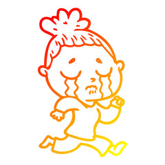 warm gradient line drawing cartoon crying woman