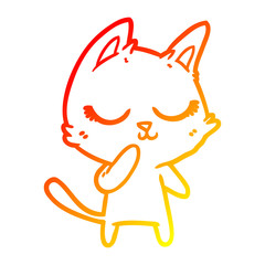 warm gradient line drawing calm cartoon cat considering