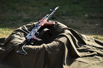 Outdoor target shooting with assault rifle