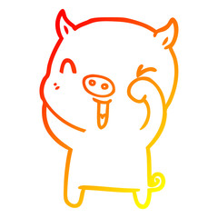 warm gradient line drawing happy cartoon pig