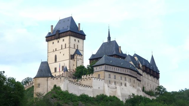 Gothic Karlstejn Castle in the Evening in the Czech Republic. A Fortress buildt by Charles IV in Bohemia.