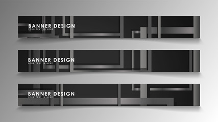 Banners of abstract geometric and rectangular patterns with black and white gradients. Vector illustration. EPS 10