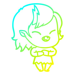 cold gradient line drawing cartoon laughing vampire girl