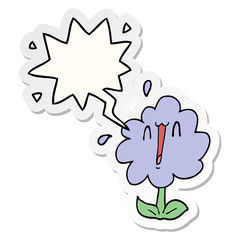cartoon flower and speech bubble sticker