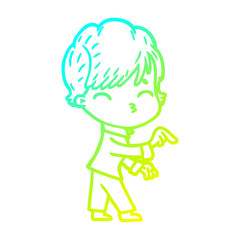 cold gradient line drawing cartoon woman thinking