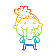rainbow gradient line drawing cartoon tough woman crying