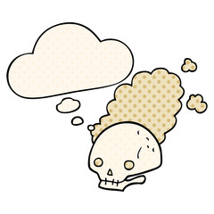 cartoon dusty old skull and thought bubble in comic book style