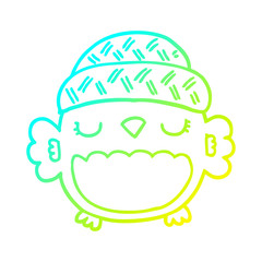 cold gradient line drawing cute cartoon owl in hat