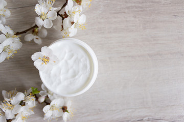 Fototapeta na wymiar Natural Skin Care Cream, Cherry Flower
