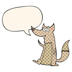 cartoon wolf and speech bubble in comic book style