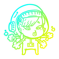 cold gradient line drawing cartoon astronaut woman