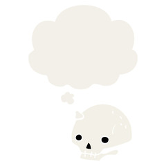 cartoon spooky skull and thought bubble in retro style
