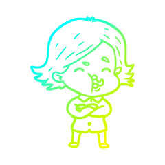 cold gradient line drawing cartoon girl pulling face