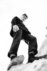 Fashion shot of handsome young sexy man. Mens beauty, fashion. Hipster man