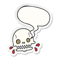 cartoon spooky skull and speech bubble sticker