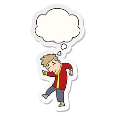 cartoon dancing man and thought bubble as a printed sticker