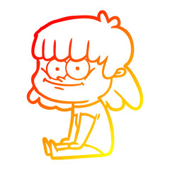 warm gradient line drawing cartoon girl smiling