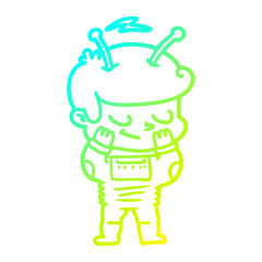 cold gradient line drawing bashful cartoon spaceman