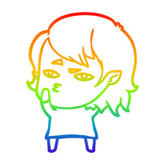 rainbow gradient line drawing cartoon vampire girl