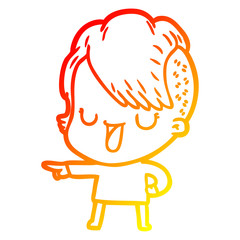 warm gradient line drawing cute cartoon girl with hipster haircut