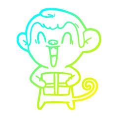 cold gradient line drawing cartoon laughing monkey