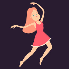 Group of young happy dancing female dancers isolated. Smiling young woman enjoying dance party. Colorful vector illustration in cartoon style.