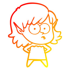 warm gradient line drawing cartoon elf girl staring