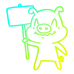 cold gradient line drawing nervous cartoon pig