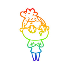 rainbow gradient line drawing cartoon woman wearing glasses