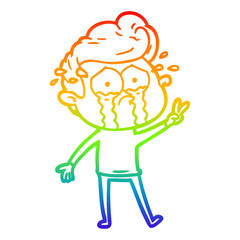 rainbow gradient line drawing cartoon crying man