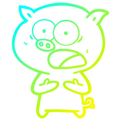 cold gradient line drawing cartoon pig shouting