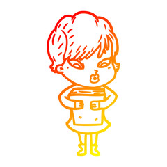 warm gradient line drawing cartoon woman