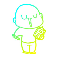cold gradient line drawing happy cartoon bald man