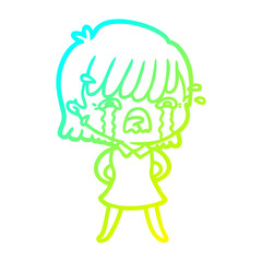 cold gradient line drawing cartoon girl crying