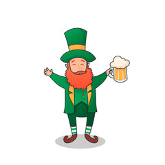 Vector outline Leprechaun with beer glass isolated on white background. Mythology fairy character in green hat from Irish folklore in contour style for Happy Saint Patrick's Day.