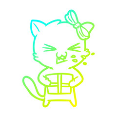 cold gradient line drawing cartoon cat