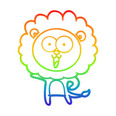 rainbow gradient line drawing happy cartoon lion