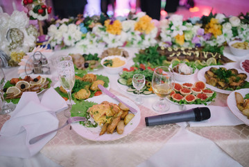 Festive wedding table setting.Table decoration on the wedding day