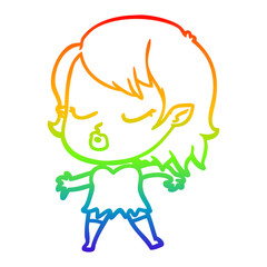 rainbow gradient line drawing cute cartoon vampire girl