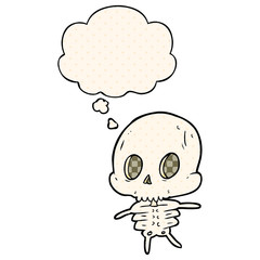 cartoon skeleton and thought bubble in comic book style