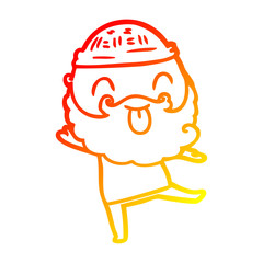 warm gradient line drawing dancing man with beard sticking out tongue