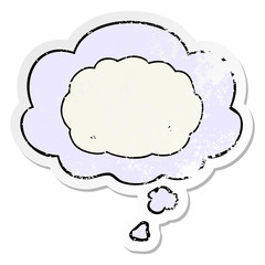 cartoon cloud and thought bubble as a distressed worn sticker