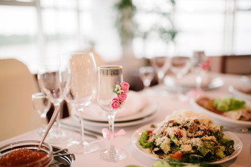Festive wedding table setting.Table decoration on the wedding day