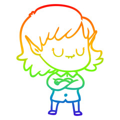 rainbow gradient line drawing happy cartoon elf girl