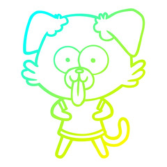 cold gradient line drawing cartoon dog with tongue sticking out